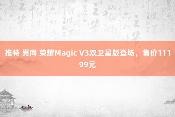 推特 男同 荣耀Magic V3双卫星版登场，售价11199元