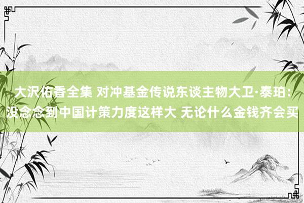 大沢佑香全集 对冲基金传说东谈主物大卫·泰珀：没念念到中国计策力度这样大 无论什么金钱齐会买