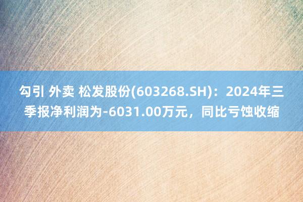 勾引 外卖 松发股份(603268.SH)：2024年三季报净利润为-6031.00万元，同比亏蚀收缩